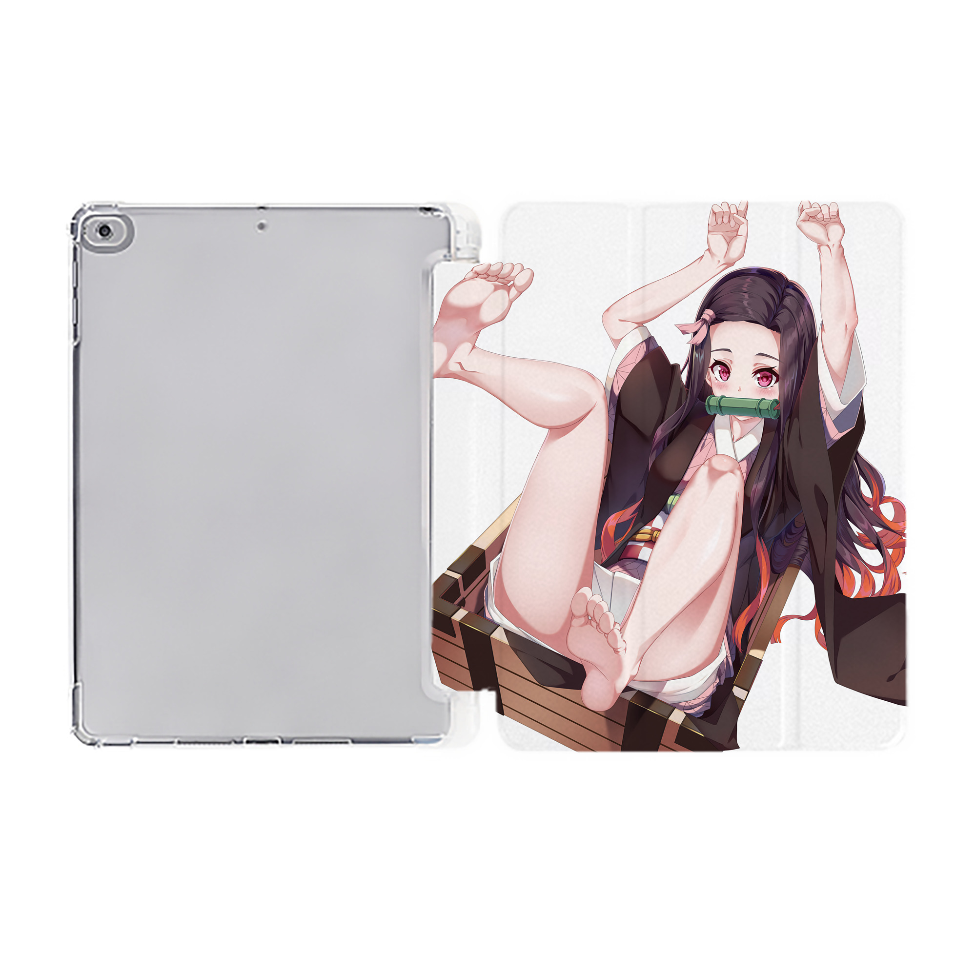 （画像用） 鬼滅の刃（きめつのやいば）竈門 禰󠄀豆子／かまど ねずこ Kamado Nezuko IPad ケース ペン収納付き 三つ折りスタンド PUレザー×シリコン 対応機種9.5/10.5/10.9インチ